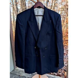 Óscar de La Renta Black Mens Double Breasted Suit Jacket Size 44L Vintage